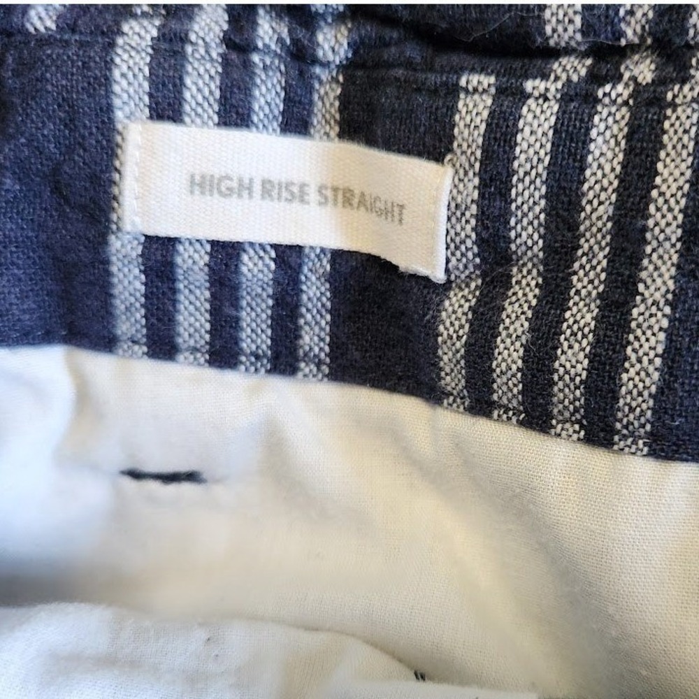 Loft Outlet Navy White Striped High Rise Straight Leg Linen Pants Size 4 171 - Picture 4 of 6